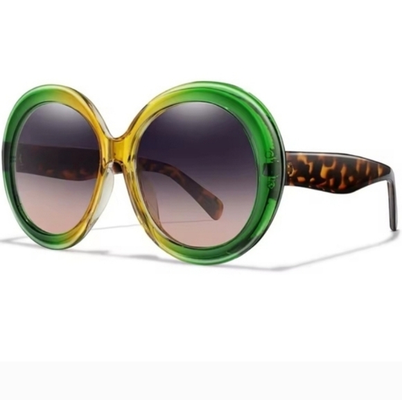 High Quality Oversized Chunky Retro Yellow/Green And Brown Sunglasses